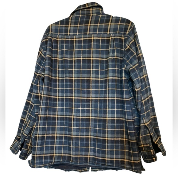 VINTAGE L.L. Bean Shacket Men's Navy Blue Plaid Fleece Line Button Jacket Size S - Picture 3 of 11